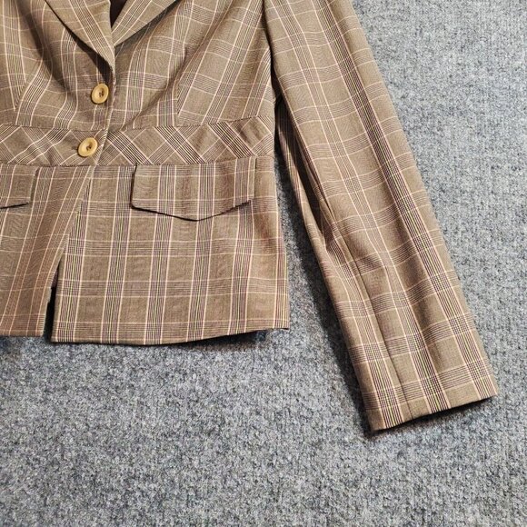 Vintage  I.e Adult Women Business Blazer Jacket Brown Striped Size 8 - Picture 2 of 12